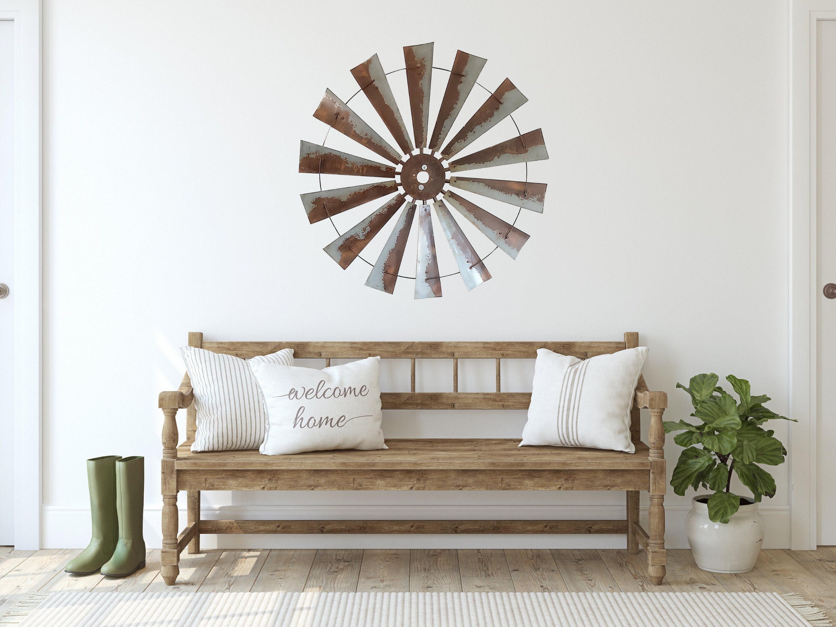 Farmhouse Style Windmill Wall Decor, Rustic Windmill Blade Wall Art, Vintage Look Authentic Windmill, Farmhouse Kitchen Decor, Rustic Art