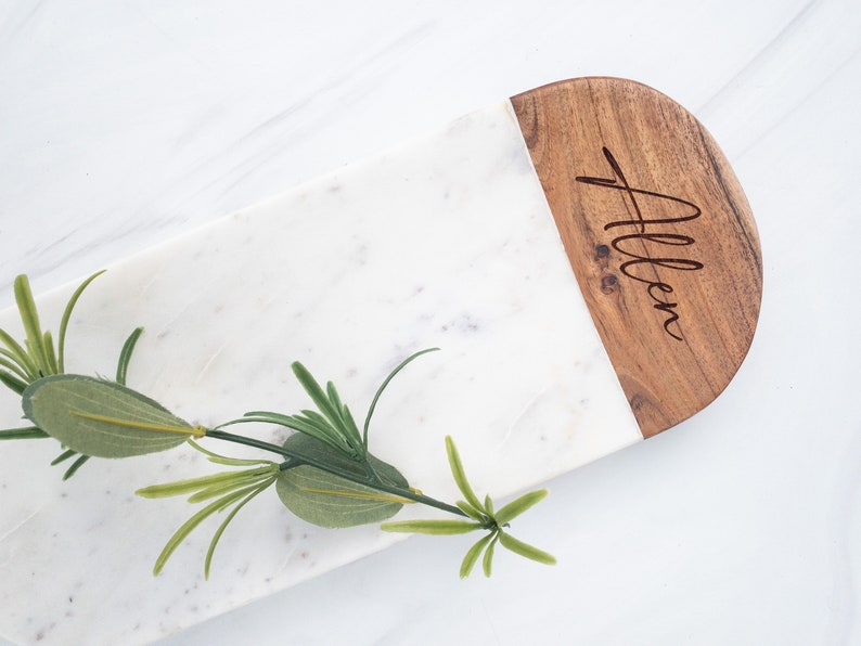 Personalized Marble Cheese Board Set Marble and Wood Serving Etsy