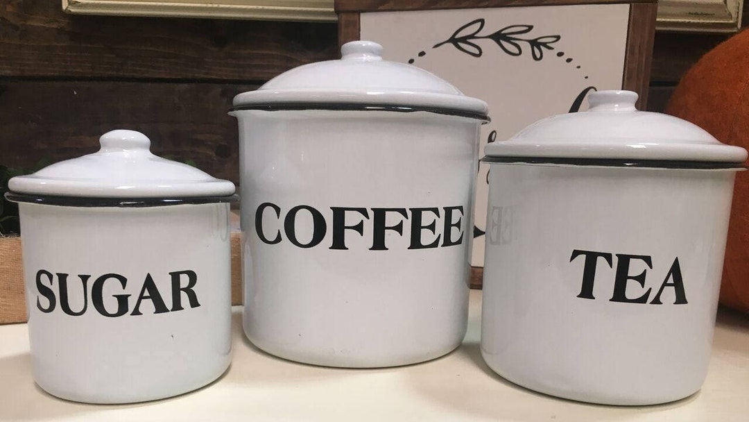 White Farmhouse, Kitchen Canister Set, Coffee, Tea, Sugar, Kitchen Organization, Kitchen Storage