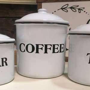 Farmhouse Canister Set for Kitchen by Saratoga Home Coffee Tea Sugar  Container Set With Labels & Marker, 4 Airtight Metal Canister Sets 