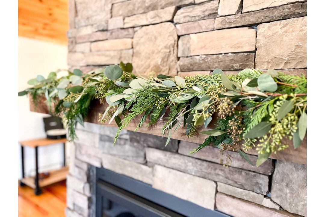 Fresh Christmas Garland, Holiday Mantel Greenery Decor, Fresh PO Cedar, Olive ,silver Dollar