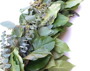 Live Fresh Salal and Fresh Baby Blue Eucalyptus and Seeded Eucalyptus Greenery Leaves Garland