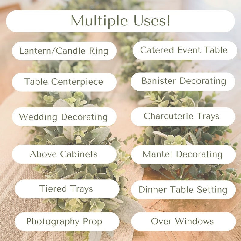 Eucalyptus Garland, Lambs Ear Garland, Flower Garland, Garland Greenery, Table Decoration, Table Centerpiece, Wedding Garland, Table Runner image 8