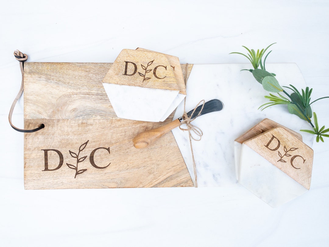 Personalized Marble Cheese Board Set Marble and Wood Serving - Etsy