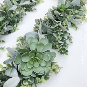 Faux Succulent Eucalyptus Garland: Lambs Ear Greenery Table Runner