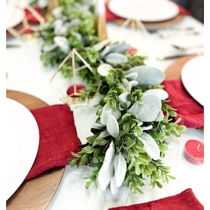 Greenery Garland, Christmas Greenery for Mantle Decor, Decorations For Mantle, Dark Green Garland with Red Berries image 6