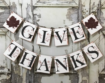 Give Thanks Banner, Thanksgiving Banner, Rustic Fall Banner, Give Thanks Sign