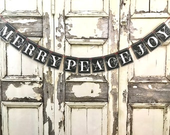 Merry Peace Joy Banner, Christmas Banner, Rustic Chris Sign, Christmas Decoration