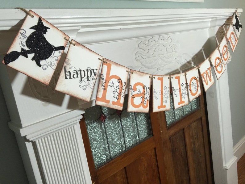 Rustic Halloween Banner, Happy Halloween Decor, Halloween Party Sign, Happy Halloween Banner, Halloween Witch Decoration image 2