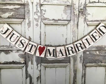 Rustic Just Married Banner, Wedding Car Sign Photo Prop