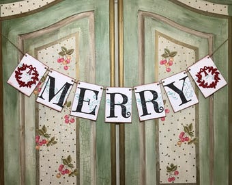 MERRY Banner, Rustic Christmas Decoration, Merry Sign, Christmas Photo Prop