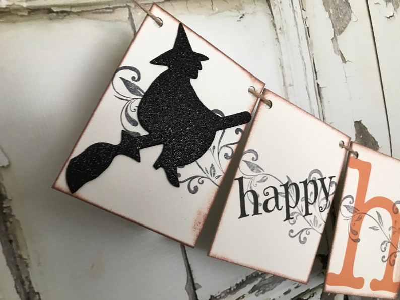 Rustic Halloween Banner, Happy Halloween Decor, Halloween Party Sign, Happy Halloween Banner, Halloween Witch Decoration afbeelding 7