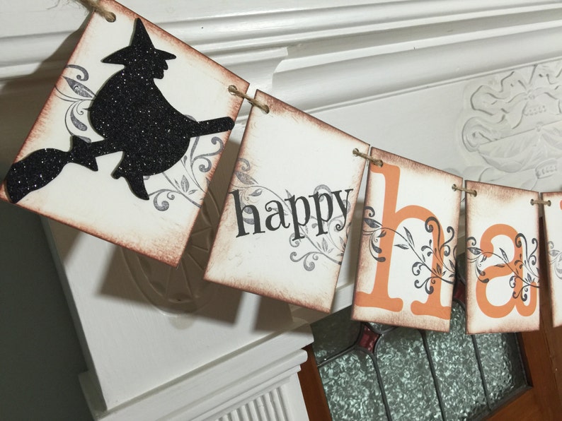 Rustic Halloween Banner, Happy Halloween Decor, Halloween Party Sign, Happy Halloween Banner, Halloween Witch Decoration afbeelding 5