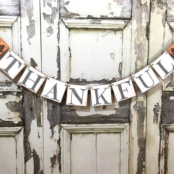 Rustic Thankful Banner, Thanksgiving Banner, Fall Banner, Autumn Sign, Thanksgiving Decoration, Fall Photo Prop