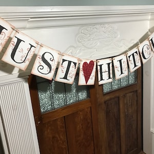 Rustic Wedding Banner, Just Hitched Wedding Car Sign, Wedding Photo Prop, Just Married Sign