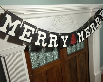 MERRY MERRY Banner, Christmas Banner, Merry Christmas Sign, Christmas Photo Prop