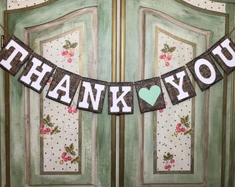 Thank You Banner, Wedding Photo Prop, Rustic Thank You Sign, Mint