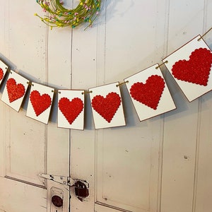 Heart Garland, Red Heart Glitter Banner, Valentine Decor