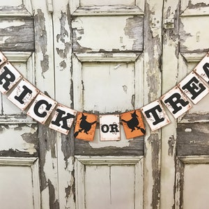 Trick or Treat Banner, Rustic Halloween Banner, Halloween Decor, Halloween Party Sign, Halloween Witch Decorations, Orange and Black decor