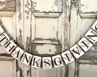 Happy Thanksgiving Banner, Rustic Fall Garland, Autumn Sign, Thanksgiving Decoration, Fall Photo Prop