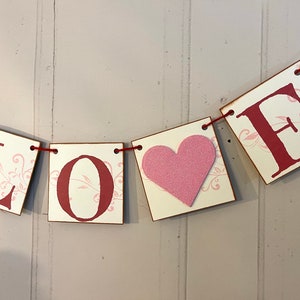 Estandarte de amor rústico, guirnalda de San Valentín, guirnalda de amor, decoración de San Valentín, signo de boda