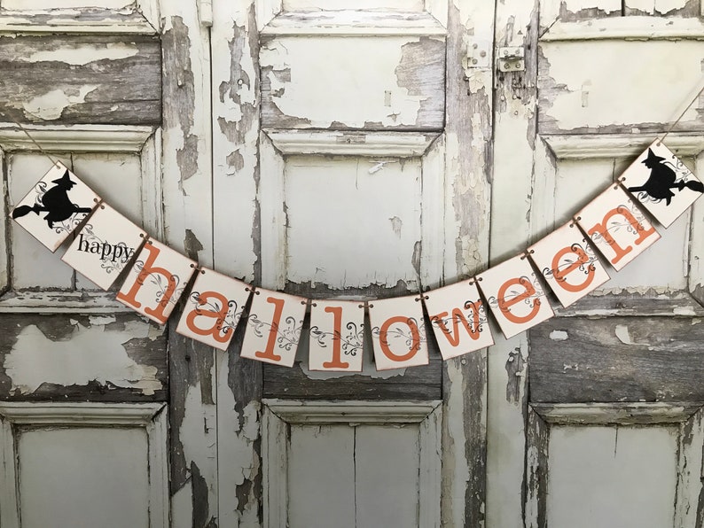 Rustic Halloween Banner, Happy Halloween Decor, Halloween Party Sign, Happy Halloween Banner, Halloween Witch Decoration image 1