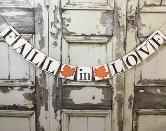 Fall in Love banner, Rustic Fall in Love Sign, Autumn Wedding Decor, Falling in love