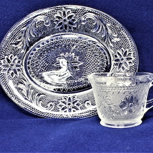 Snack Sets / Lunch Sets, Sandwich Clear, Tiara / Indiana Glass, Set of 2, (4pcs), Vintage, USA
