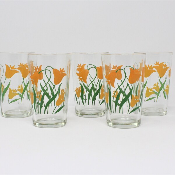 Juice Glasses / Jelly Glasses, Yellow Bellflower, Set of 5 Vintage