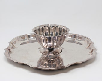 Vintage Chip & Dip Set, Silver Plate, Chippendale 6366 International Silver Co