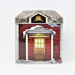 Gift Tin / Tin Box, Walnut Street School House Shaped Tin, Bri-tone Crayons, Vintage
