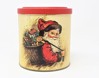 Gift Tin / Cookie Tin, Victorian Santa with Toy Basket, Cylinder