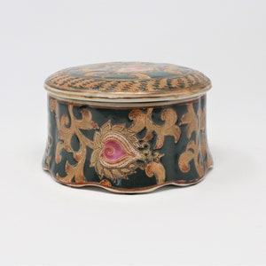 Vintage Trinket Box, Hand Painted, Porcelain Bisque, Oriental Accent, Inc