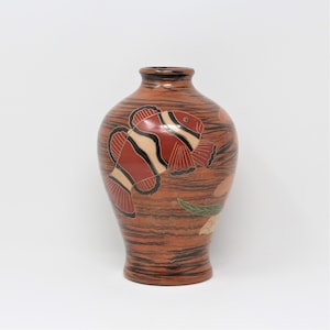 Hand Painted Ceramic Vase: Under the Sea Clown Fish Decor