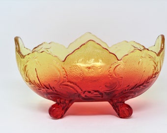 Vintage Bowl, Decorative Amberina Lombardi Footed Bowl Line#3435 (Flashed), Jeannette Glass