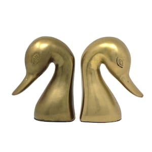 Vintage Brass Bookends, Brass Duck Heads, Set of Two