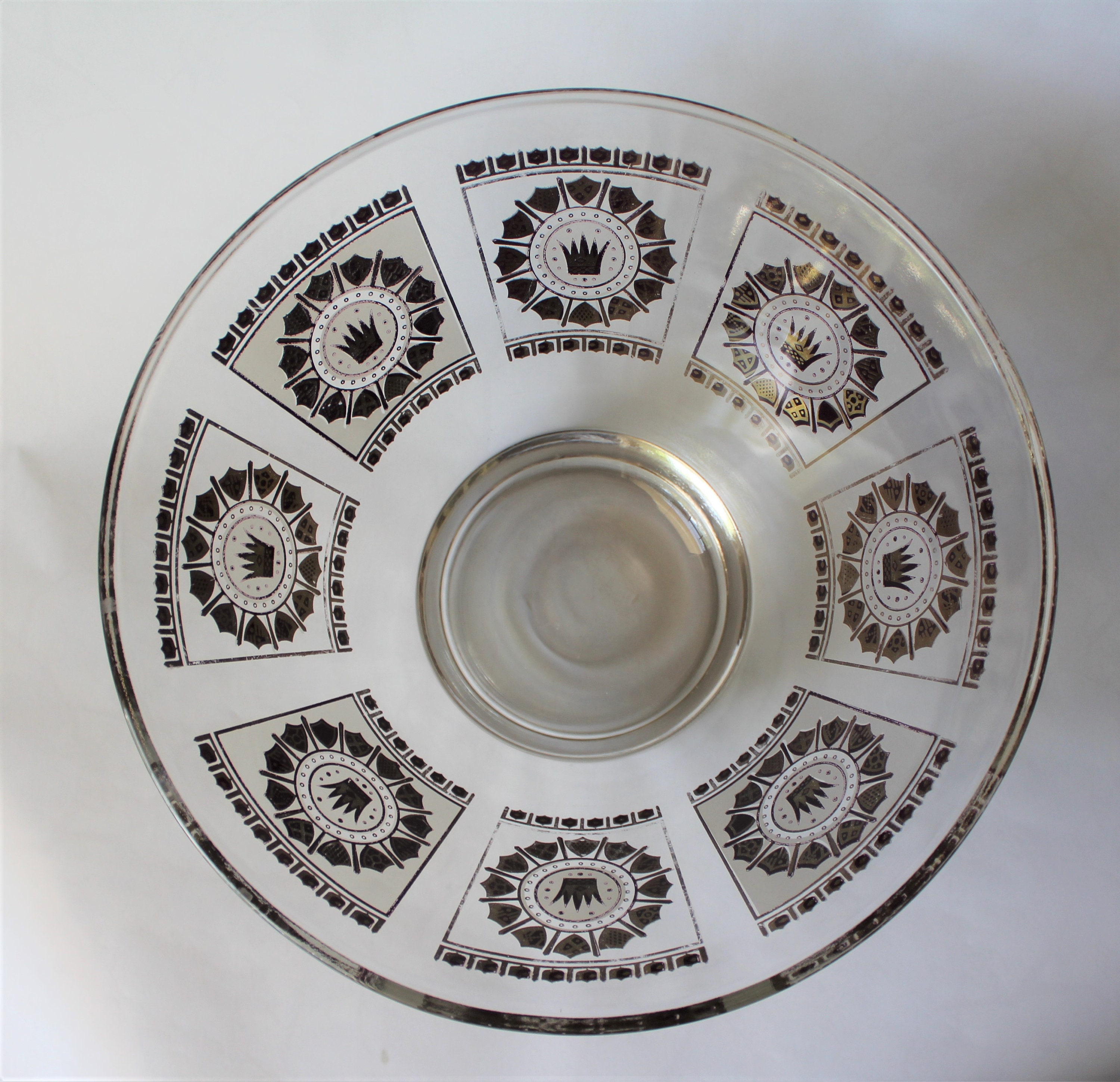 Vintage Large Serving Bowl Midcentury Modern Glass Gold Etsy