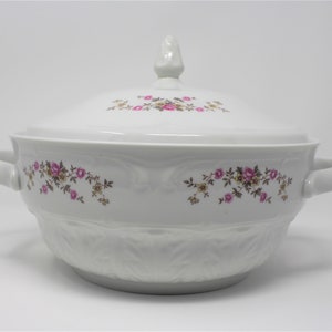 Vintage Soup Tureen -Toureen / Serving Bowl with Lid by Wtoctawek Poland - Pink Flowers