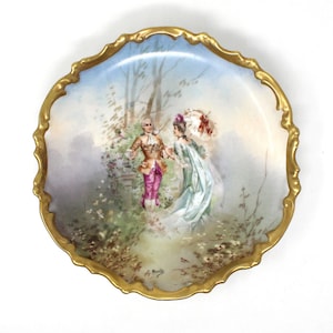 Decorative Plate, Victorian Couple, Muville Signed, French Limoges Plaque Antique