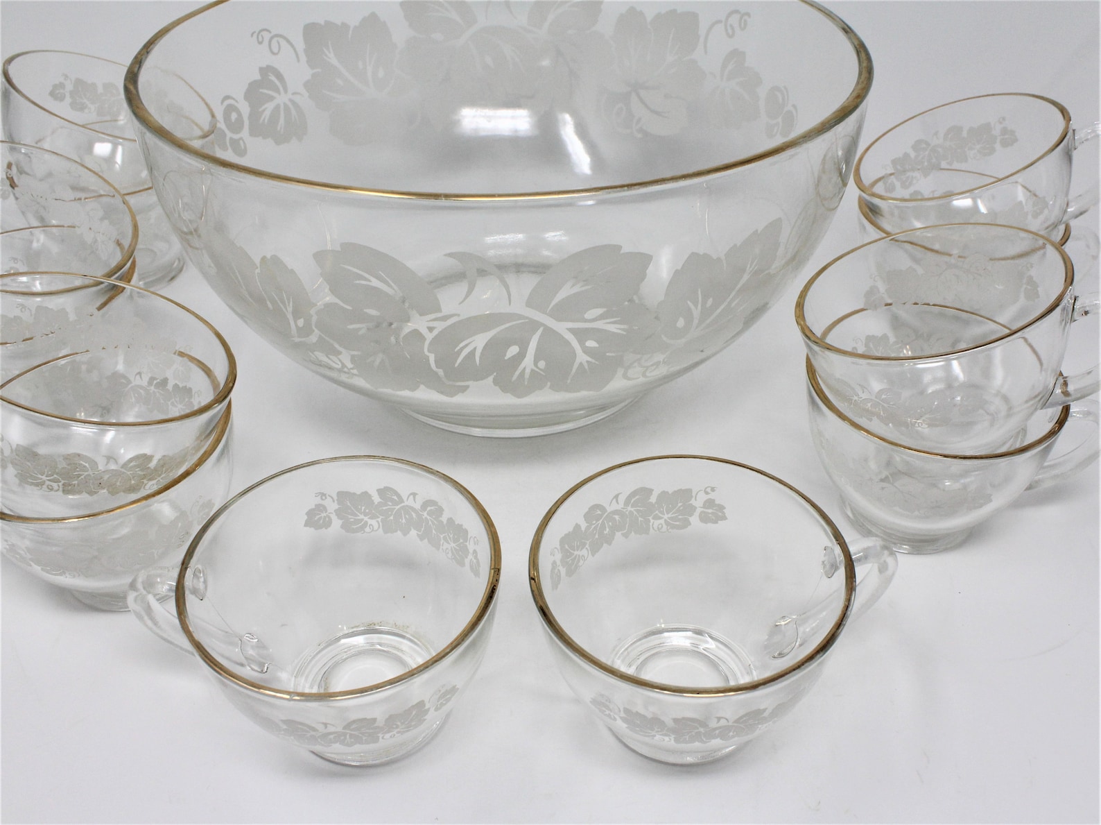 Vintage Punch Bowl Set Bowl with 12 cups MCM White Enameled Etsy
