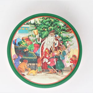 Caja de regalo/caja de dulces, &quot;Papá Noel con elfos y niños&quot; en rojo y verde, Wang&#39;s International