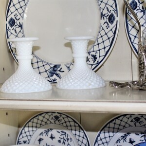 Vintage Candle Holders, Milk Glass &quot;English Hobnail&quot;, Westmoreland, Set of 2