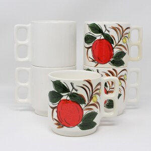 Stackable Mugs, Apple Design, Double Finger Holes,Set of 5 Japan