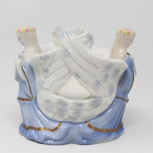 Bougeoir Anges, Céramique Bleue et Blanche, Rond
