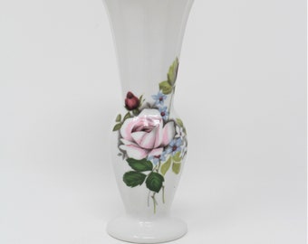 Vintage Floral Bud Vase, Fluted, White Porcelain