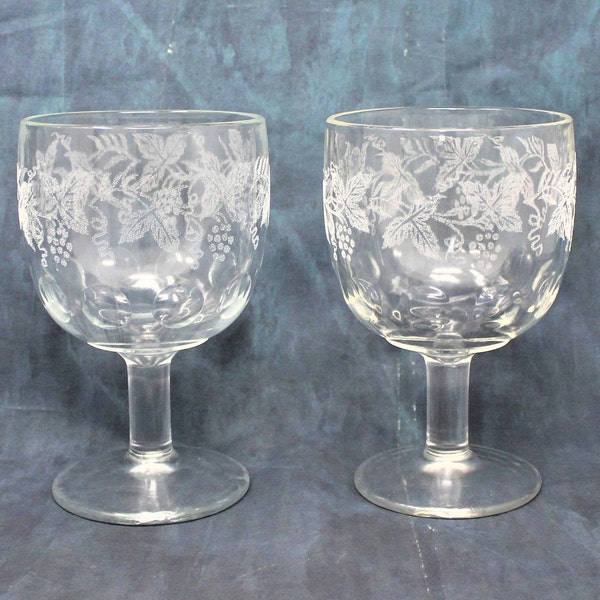 Vintage Beer Schooner Glasses, Bartlett Collins, Thumbprint, Golden Grapes, Set of 2