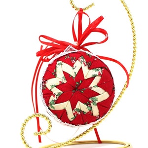 Christmas Quilted Ornament, Handmade, Red, Green & White Fabric