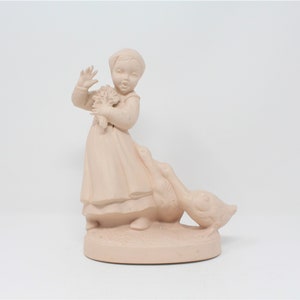 Figurine, Girl with Geese, Hand Painted, Holland Mold, Ceramic, Vintage Home Decor, Crafts