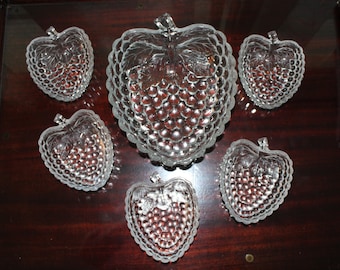 Vintage Salad Serving Set, Berry Shaped Glass Bowls, Set of 6, Italy Serveware