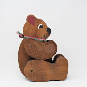 Vintage Wooden Teddy Bear: Posable Handmade Toy, Nursery Decor